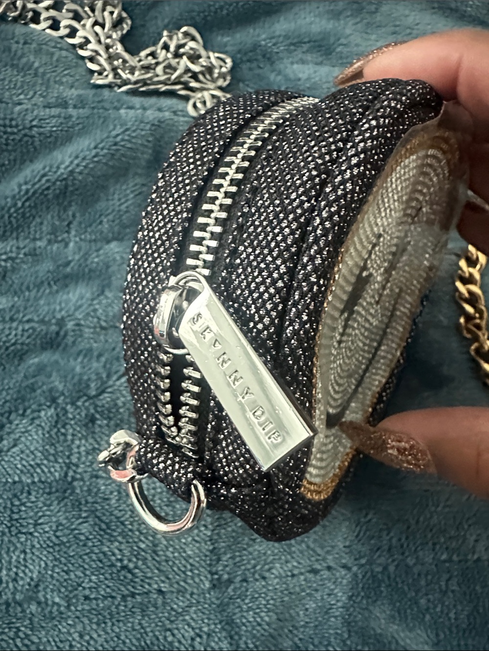 Round Smiley Crystal Crossbody Bag - Silver & Black - Picture 4 of 5